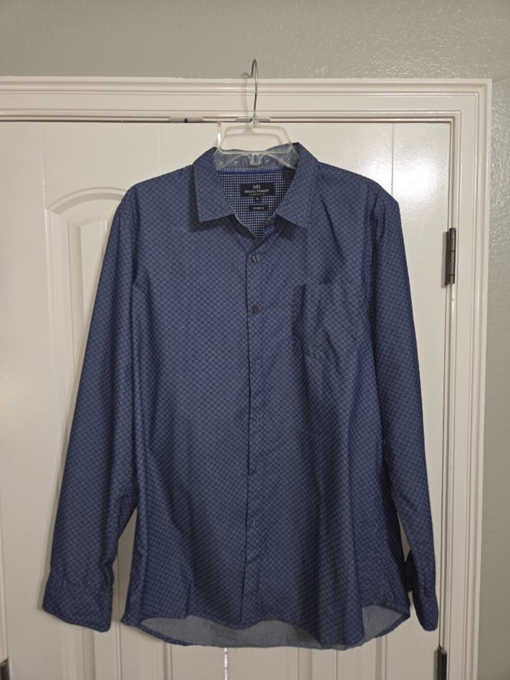 Michael Brandon Men's XL Slim Fit Blue Geometric Button Up Dress Shirt